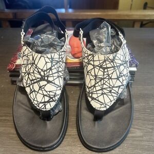 Merrell J94130 Black Texture White Abstract Sandals Slingback Women's Size 8